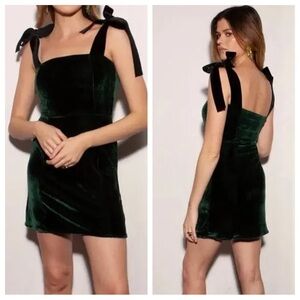 House of Harlow 1960 Green Velvet Tie Strap Mini Dress L